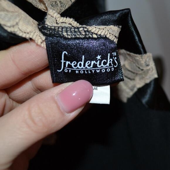 Fredrick's of Hollywood Satin and Mesh Gown with Champagne Beaded Lace Details - Picture 7 of 8